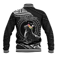 Personalised Hawaii Monk Seal Baseball Jacket Polynesian Tattoo With Tropical Flowers - Black LT14 - Polynesian Pride