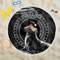 Personalised Hawaii Monk Seal Beach Blanket Polynesian Tattoo With Tropical Flowers - Black LT14 One Size 150cm Black - Polynesian Pride