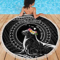 Personalised Hawaii Monk Seal Beach Blanket Polynesian Tattoo With Tropical Flowers - Black LT14 - Polynesian Pride