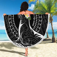 Personalised Hawaii Monk Seal Beach Blanket Polynesian Tattoo With Tropical Flowers - Black LT14 - Polynesian Pride
