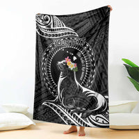 Personalised Hawaii Monk Seal Blanket Polynesian Tattoo With Tropical Flowers - Black LT14 - Polynesian Pride