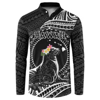 Personalised Hawaii Monk Seal Button Sweatshirt Polynesian Tattoo With Tropical Flowers - Black LT14 Black - Polynesian Pride