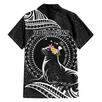 Personalised Hawaii Monk Seal Family Matching Long Sleeve Bodycon Dress and Hawaiian Shirt Polynesian Tattoo With Tropical Flowers - Black