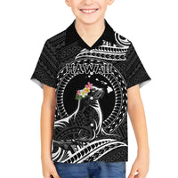 Personalised Hawaii Monk Seal Family Matching Tank Maxi Dress and Hawaiian Shirt Polynesian Tattoo With Tropical Flowers - Black LT14 Son's Shirt Black - Polynesian Pride