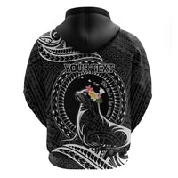 Personalised Hawaii Monk Seal Hoodie Polynesian Tattoo With Tropical Flowers - Black