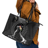 Personalised Hawaii Monk Seal Leather Tote Bag Polynesian Tattoo With Tropical Flowers - Black LT14 - Polynesian Pride