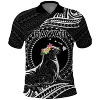 Personalised Hawaii Monk Seal Polo Shirt Polynesian Tattoo With Tropical Flowers - Black LT14 Black - Polynesian Pride