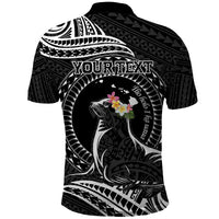 Personalised Hawaii Monk Seal Polo Shirt Polynesian Tattoo With Tropical Flowers - Black LT14 - Polynesian Pride