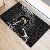 Personalised Hawaii Monk Seal Rubber Doormat Polynesian Tattoo With Tropical Flowers - Black LT14 - Polynesian Pride
