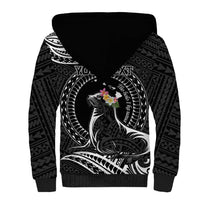 Personalised Hawaii Monk Seal Sherpa Hoodie Polynesian Tattoo With Tropical Flowers - Black LT14 - Polynesian Pride