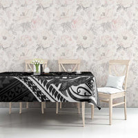 Personalised Hawaii Monk Seal Tablecloth Polynesian Tattoo With Tropical Flowers - Black LT14 - Polynesian Pride