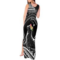 Personalised Hawaii Monk Seal Tank Maxi Dress Polynesian Tattoo With Tropical Flowers - Black LT14 - Polynesian Pride