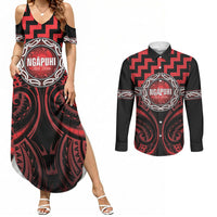 Aotearoa Ngapuhi Personalised Couples Matching Summer Maxi Dress and Long Sleeve Button Shirt Maori Iwi Poutama Puhoro Tattoo