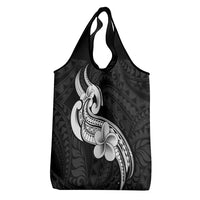 Polynesia Grocery Bag Plumeria With Tribal Pattern Black