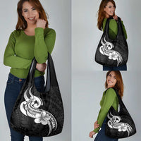 Polynesia Grocery Bag Plumeria With Tribal Pattern Black