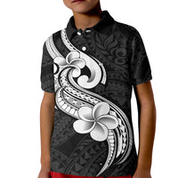 Polynesia Kid Polo Shirt Plumeria With Tribal Pattern Black Vibes LT14 Kid Black - Polynesian Pride