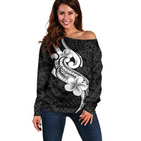 Polynesia Off Shoulder Sweater Plumeria With Tribal Pattern Black Vibes LT14 Women Black - Polynesian Pride