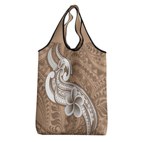 Polynesia Grocery Bag Plumeria With Tribal Pattern Brown Pastel