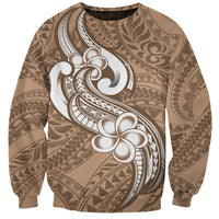 Polynesia Sweatshirt Plumeria With Tribal Pattern Brown Pastel Vibes LT14 Unisex Brown - Polynesian Pride