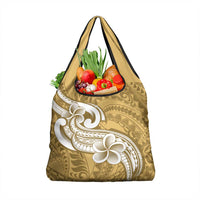 Polynesia Grocery Bag Plumeria With Tribal Pattern Yellow Pastel