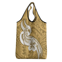 Polynesia Grocery Bag Plumeria With Tribal Pattern Yellow Pastel