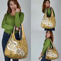 Polynesia Grocery Bag Plumeria With Tribal Pattern Yellow Pastel