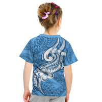 Polynesia Kid T Shirt Plumeria With Tribal Pattern Blue Pastel Vibes LT14 - Polynesian Pride