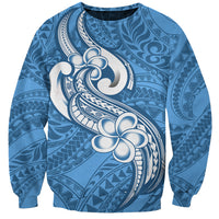 Polynesia Sweatshirt Plumeria With Tribal Pattern Blue Pastel Vibes LT14 Unisex Blue - Polynesian Pride