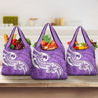 Polynesia Grocery Bag Plumeria With Tribal Pattern Purple Pastel