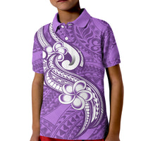 Polynesia Kid Polo Shirt Plumeria With Tribal Pattern Purple Pastel Vibes LT14 Kid Purple - Polynesian Pride