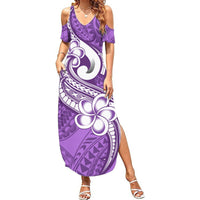 Polynesia Summer Maxi Dress Plumeria With Tribal Pattern Purple Pastel Vibes LT14 Women Purple - Polynesian Pride