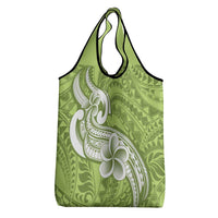 Polynesia Grocery Bag Plumeria With Tribal Pattern Green Pastel