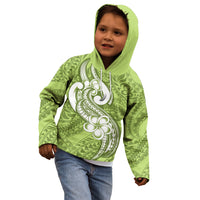 Polynesia Kid Hoodie Plumeria With Tribal Pattern Green Pastel Vibes LT14 - Polynesian Pride