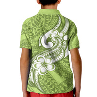 Polynesia Kid Polo Shirt Plumeria With Tribal Pattern Green Pastel Vibes LT14 - Polynesian Pride