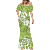 Polynesia Mermaid Dress Plumeria With Tribal Pattern Green Pastel Vibes LT14 - Polynesian Pride