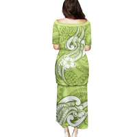 Polynesia Puletasi Plumeria With Tribal Pattern Green Pastel Vibes LT14 - Polynesian Pride