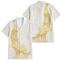 Polynesia White Sunday Family Matching Long Sleeve Bodycon Dress and Hawaiian Shirt Polynesian Tattoo Plumeria Hibiscus Gold