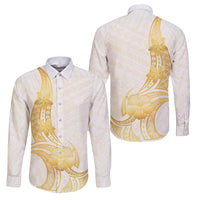 Polynesia White Sunday Family Matching Long Sleeve Bodycon Dress and Hawaiian Shirt Polynesian Tattoo Plumeria Hibiscus Gold