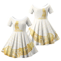 Polynesia White Sunday Family Matching Long Sleeve Bodycon Dress and Hawaiian Shirt Polynesian Tattoo Plumeria Hibiscus Gold