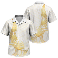 Polynesia White Sunday Family Matching Long Sleeve Bodycon Dress and Hawaiian Shirt Polynesian Tattoo Plumeria Hibiscus Gold