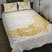 Polynesia White Sunday Quilt Bed Set Polynesian Tattoo Plumeria Hibiscus Gold