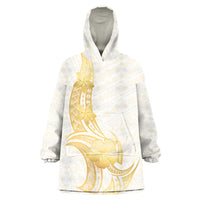 Polynesia White Sunday Wearable Blanket Hoodie Polynesian Tattoo Plumeria Hibiscus Gold