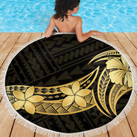 Gold Black Polynesia Hibiscus Plumeria Tattoo Beach Blanket