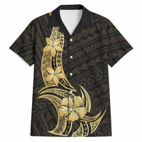 Gold Black Polynesia Hibiscus Plumeria Tattoo Hawaiian Shirt