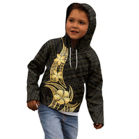 Gold Black Polynesia Hibiscus Plumeria Tattoo Kid Hoodie