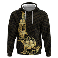 Gold Black Polynesia Hibiscus Plumeria Tattoo Zip Hoodie