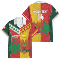 Custom Rugby Papua New Guinea and Lebanon Family Matching Off The Shoulder Long Sleeve Dress and Hawaiian Shirt PNG Kumuls Cedars Together