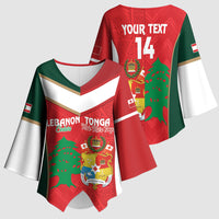 Custom Rugby Tonga and Lebanon Kimono Sleeve Blouse Mate Maa Tonga Cedars Together
