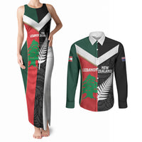 Custom Rugby New Zealand and Lebanon Couples Matching Tank Maxi Dress and Long Sleeve Button Shirt All Black Cedars Together
