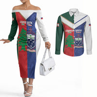 Custom Rugby Samoa and Lebanon Couples Matching Off The Shoulder Long Sleeve Dress and Long Sleeve Button Shirt Toa Samoa Cedars Together